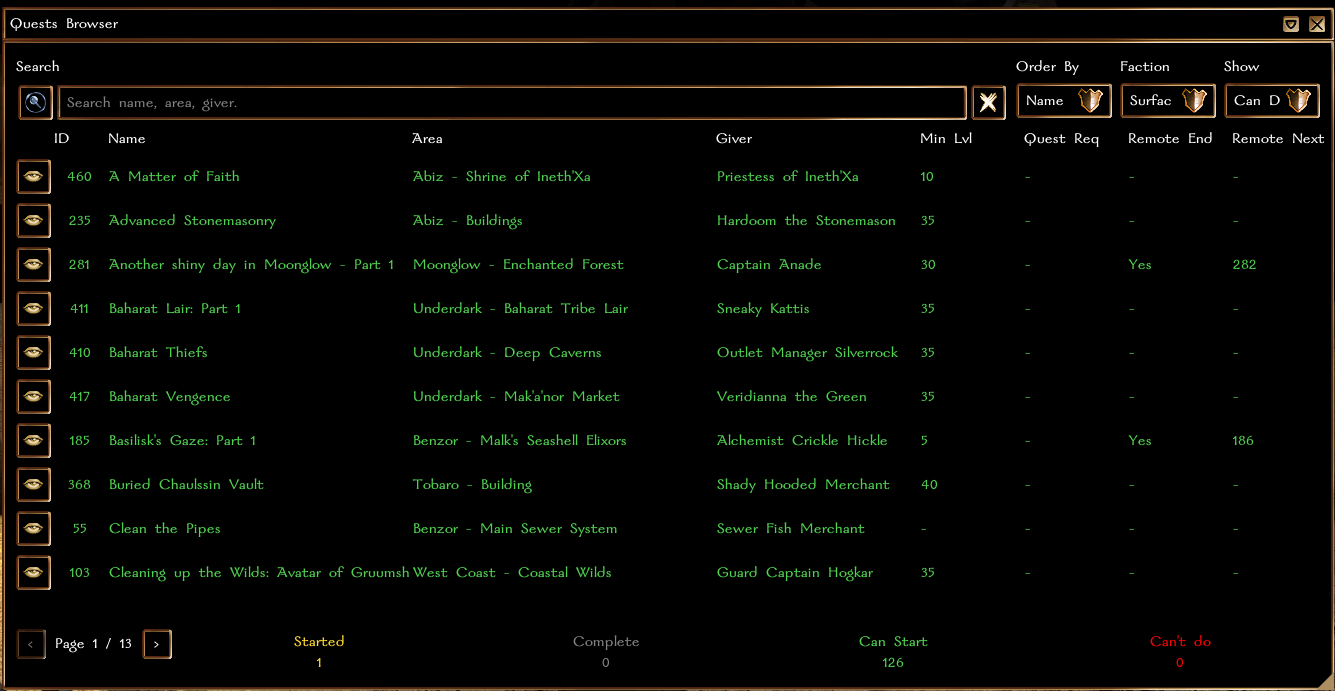 The journal, listing every quest