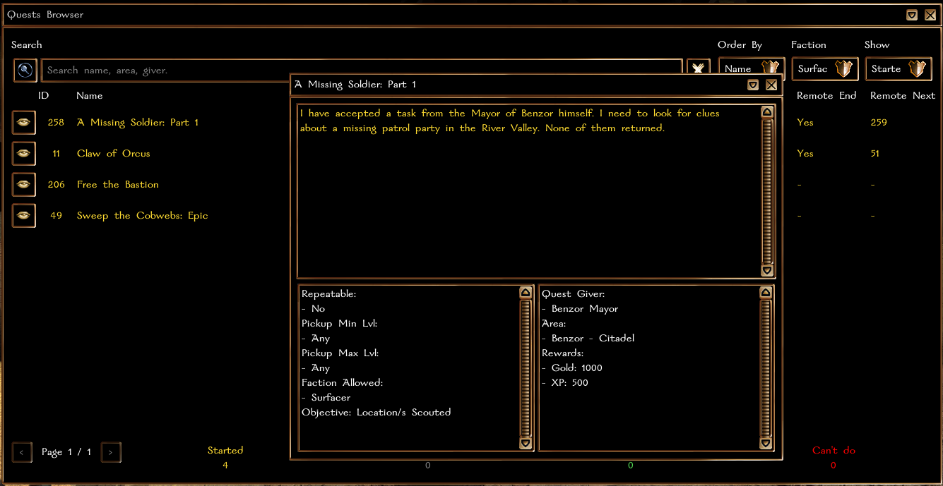 A journal entry, with its steps and rewards