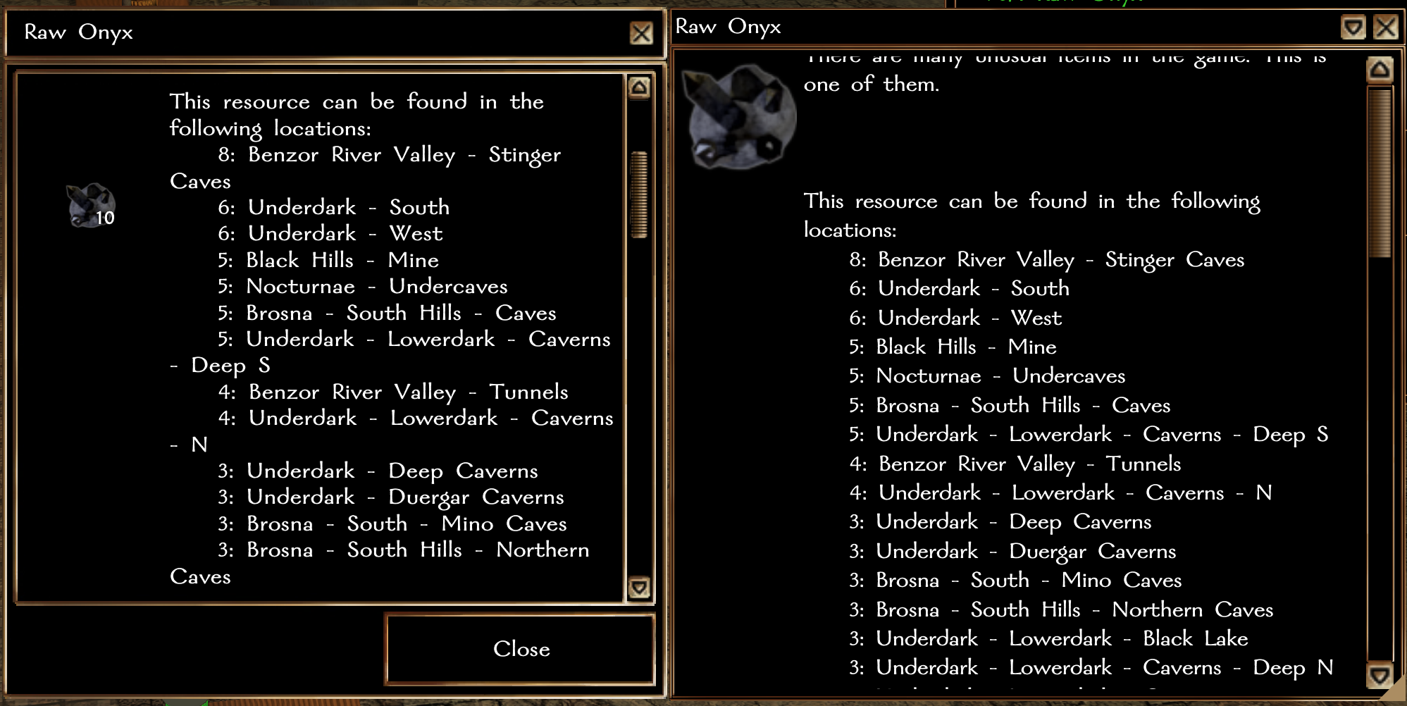 Examining a resource lists the areas it can be found in